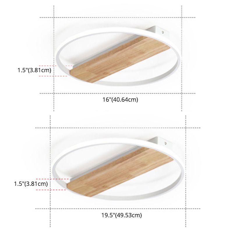 Modern LED Ceiling Light Fixture White Circular Ceiling Mounted Light with Wooden Shade