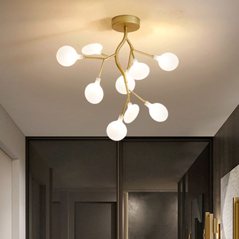 Metallic Tree Branch LED Suspension Light Postmodern Chandelier Light with Shade in Gold