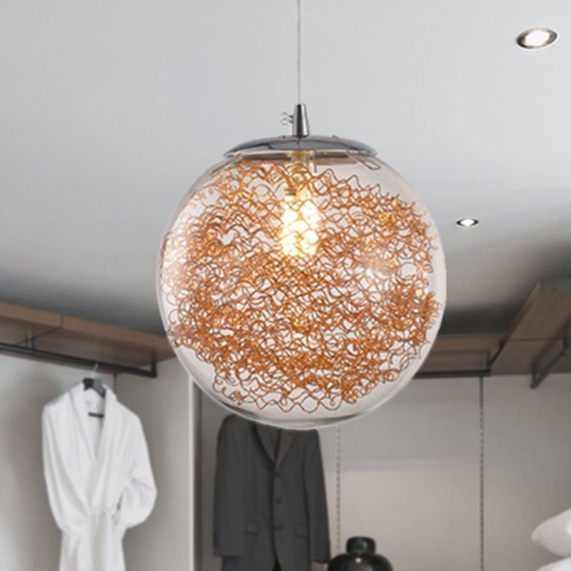 Helder glazen bolvormig hanglicht met draad deco 1 licht moderne hangselverlichting