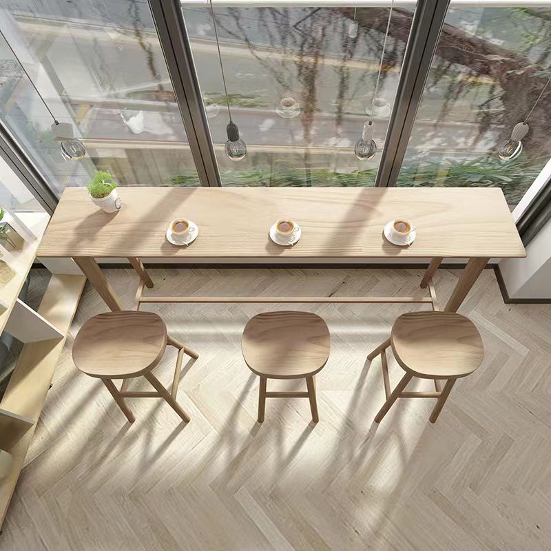 1/4 Pieces Modern Rectangle Solid Wood Pub Table with High Stools