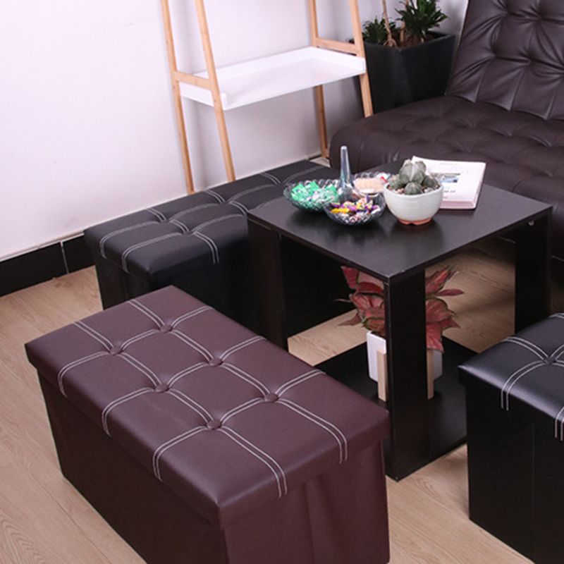 Mid-Century Modern Pouf Ottoman PU Leather Tufted Square Ottoman with Storage