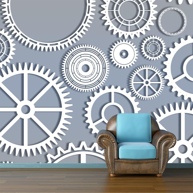 Horizontal Illustration Metal Gears Mural Mildew Resistant for Meeting Room