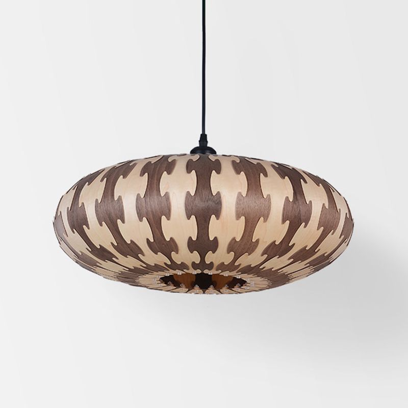 Brown Oval Lantern Ceiling Pendant Light Asia Style 1 Light Wood LED Hanging Lamp Fixture