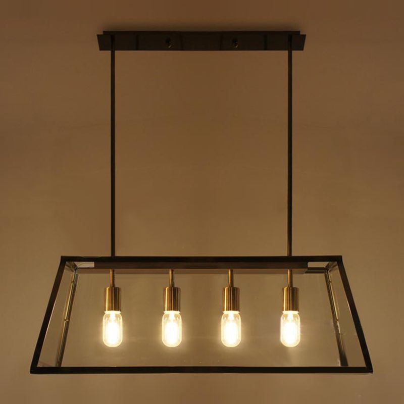 Glass 4 luces de la isla Posaboradora Trapecio de trapezoides ISLA INDUSTRIAL Luz de luz para comedor