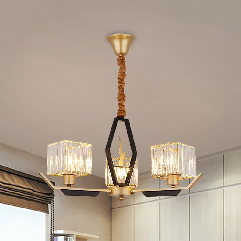 3/6/8 koppen Parlor plafondlamp eenvoud Goud kroonluchter lamp met kubieke kristalprisma's schaduw