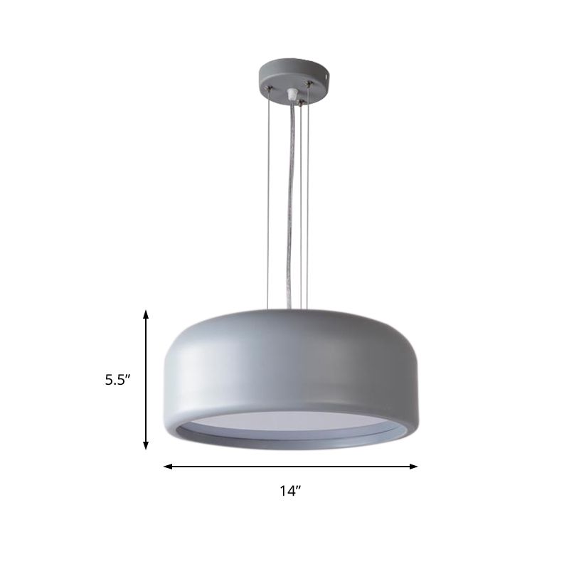 Drum Pendant Lamp Modern 1 Light Acrylic Grey/Coffee Hanging Ceiling Light for Living Room with Recessed Diffuser, 14"/19"/23.5" Wide