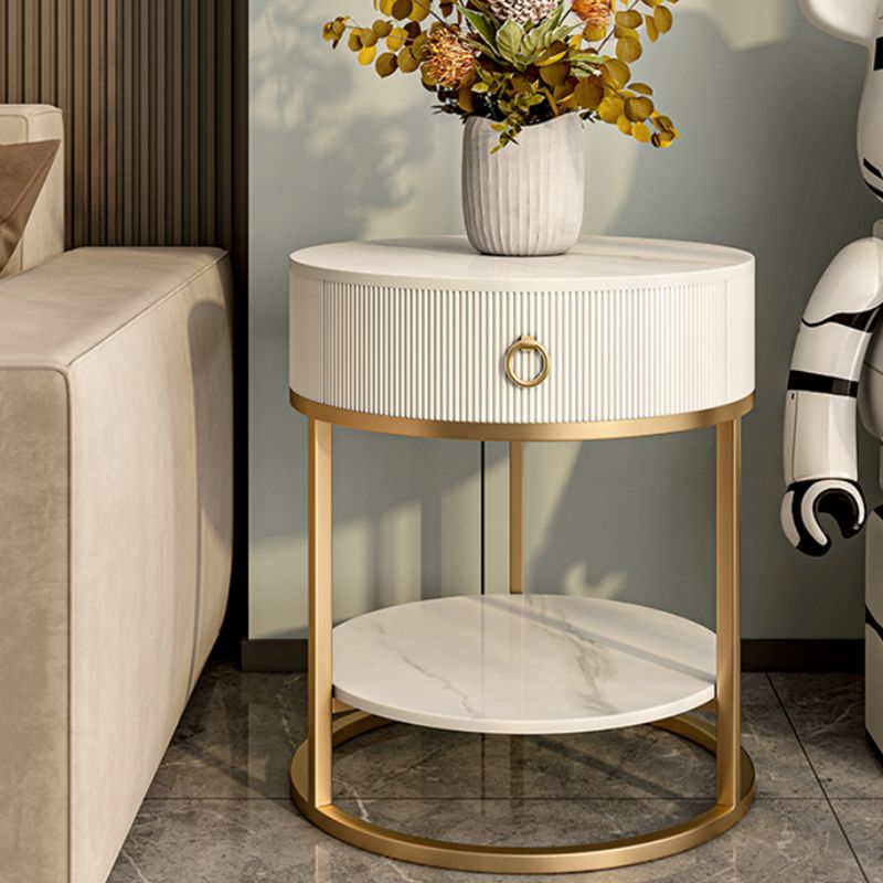 Round Slate Top End Table 22.83" Tall Iron Frame Side Table with Storage