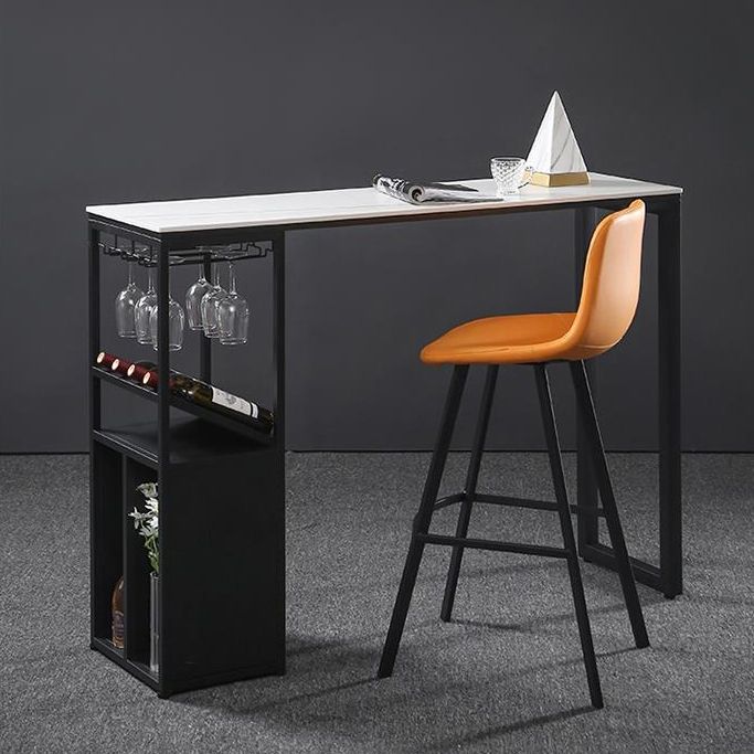 Sintered Stone Bar Dining Table Industrial Rectangle Bar Height Pub Table with Shelves