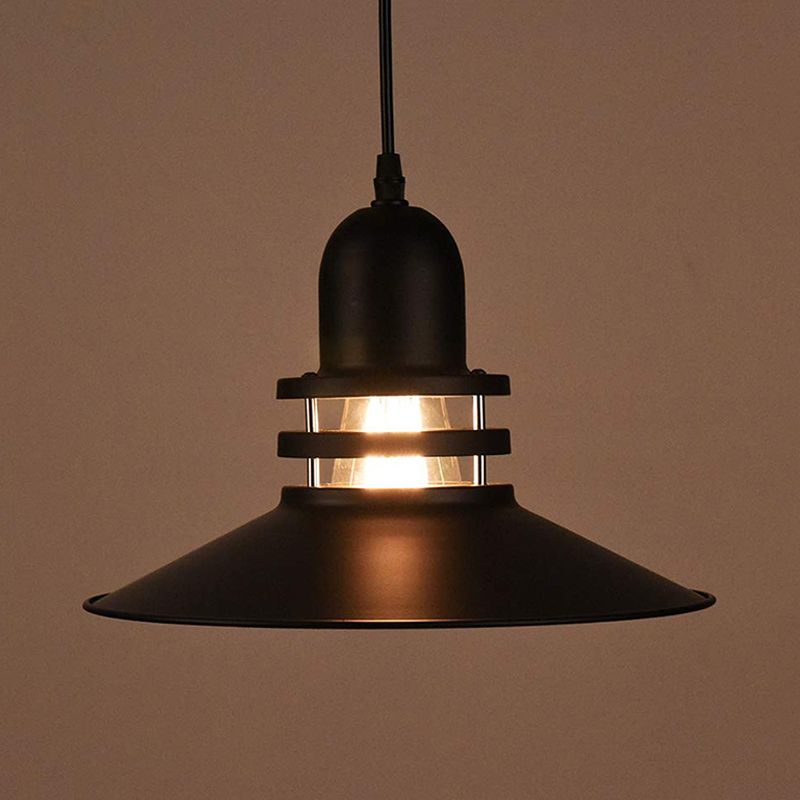 Saucer Dining Table Pendant Lamp Industrial Iron 1-Bulb Black Suspension Lighting with Cutout Design