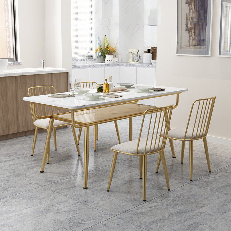 Stone and Iron Table Contemporary Storage Rectangular Dining Table