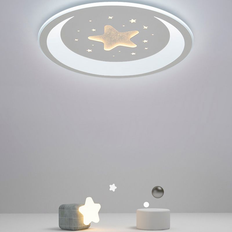 Metal Round Shape Flush Mount Light Kid Style 1-Light Flush Mount Ceiling Light in Gray