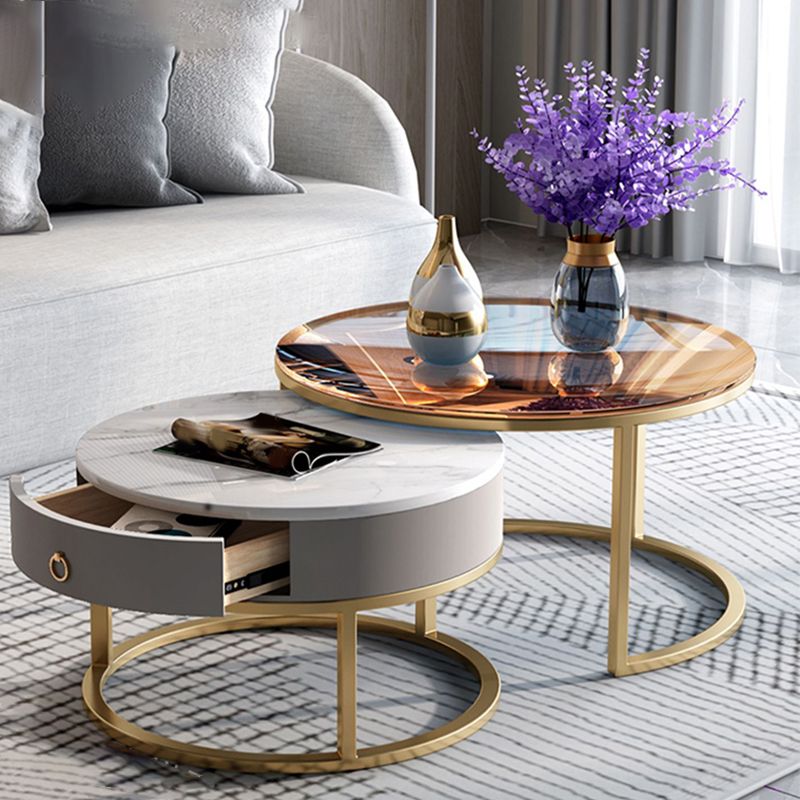 Round Nesting Coffee Table Set Round Frame Coffee Table with Drawer