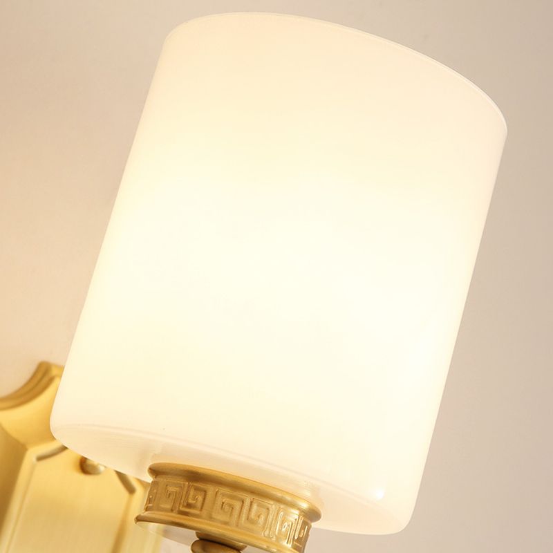 Drum Opal Glass Wall Mount Lighting Modern Stylish 1 Light Living Room Wall Sconce Fixture in Brass