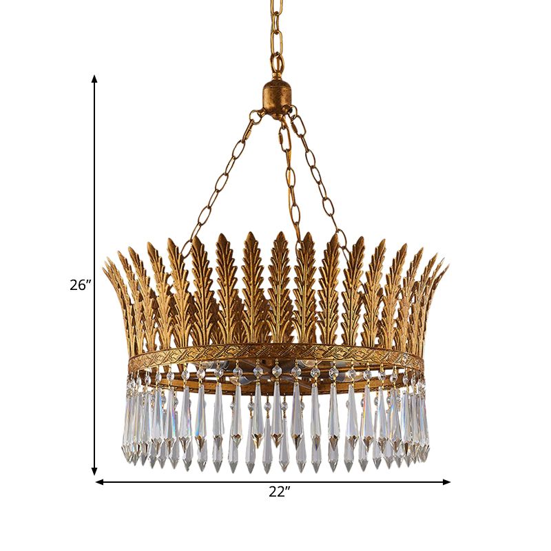 Brass Round Chandelier Lamp Traditional Metal and Crystal 4/6 Lights Living Room Hanging Light