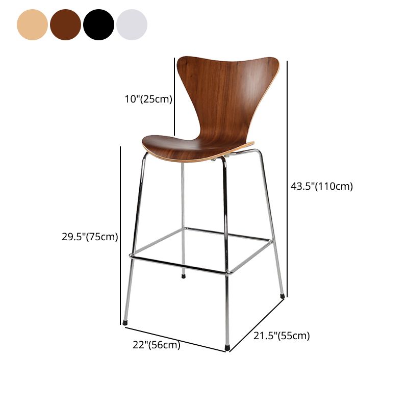 Modern Armless Backrest Bar Stool Wood Kitchen Bar Stool with 4 Metal Legs
