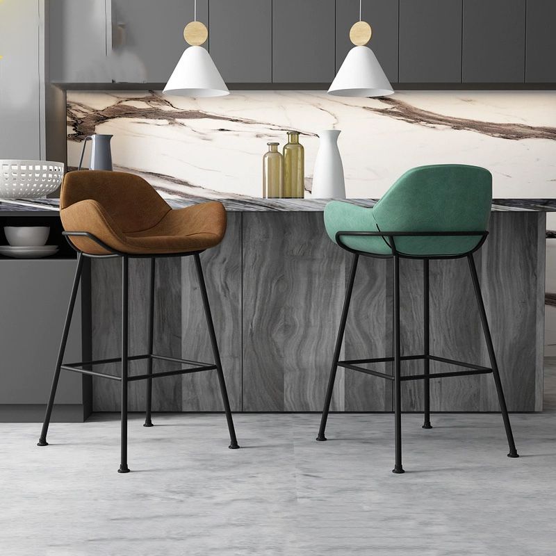 Modern Style Backrest Arm Counter Stool with Metal Base and Leather Cushion