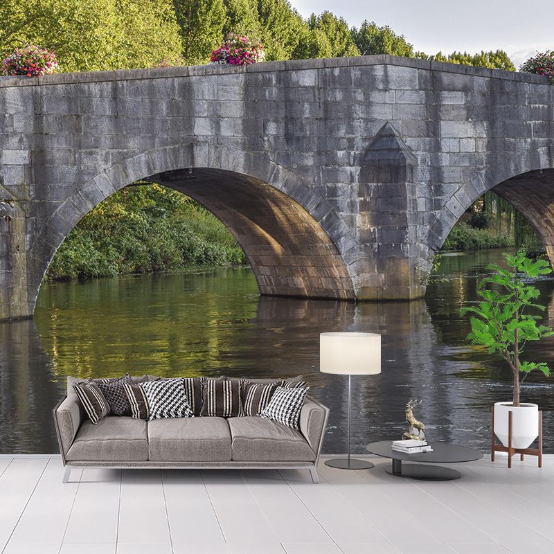 Contemporary Stone Bridge Architecture Mural Stain Resistant for Study Room