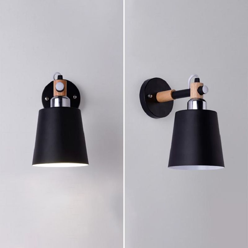 Modern Creative Single Wall Light Wooden Dome Macaron Wall Lamp with Wrought Iron Shade