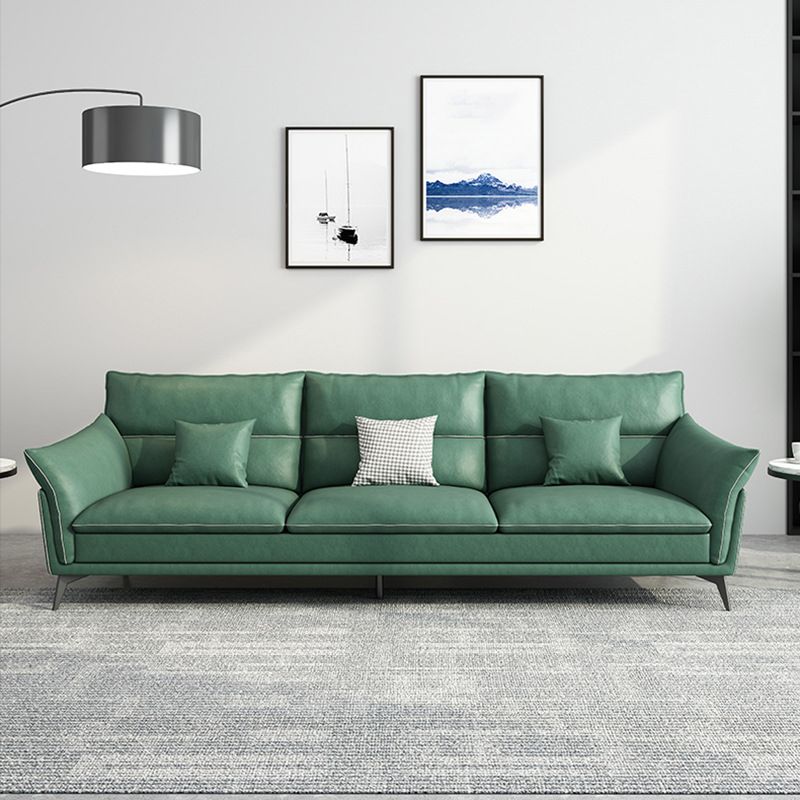 Contemporary 33.46" H Green Faux Leather Pillow Top Arm Sofa