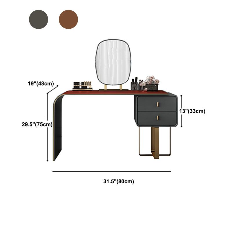 Contemporary Faux Leather and Wood 2-Drawer Makeup Vanity Desk