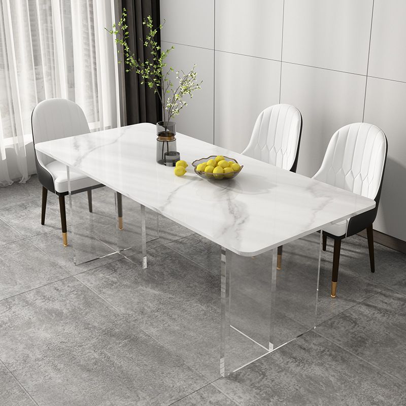 Eettafel met stenen blad Eigentijdse rechthoekige eettafel met dubbel voetstuk