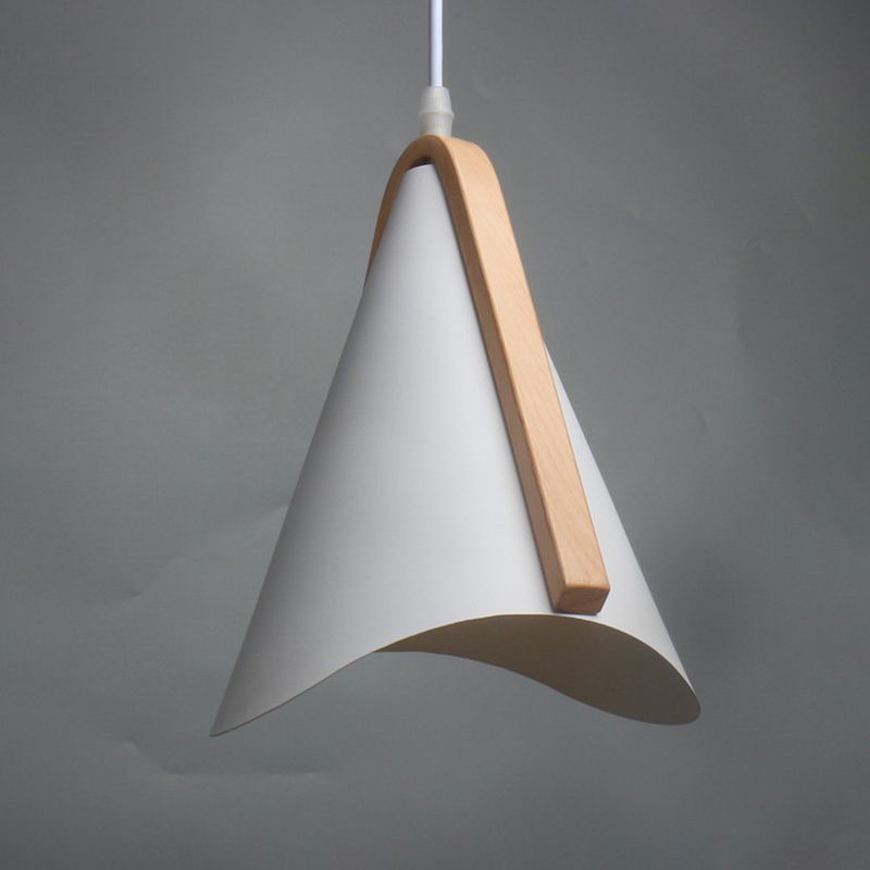 White-Wood Conic Drop Pendant Modernism 1-Bulb Metal Suspension Light over Dining Table