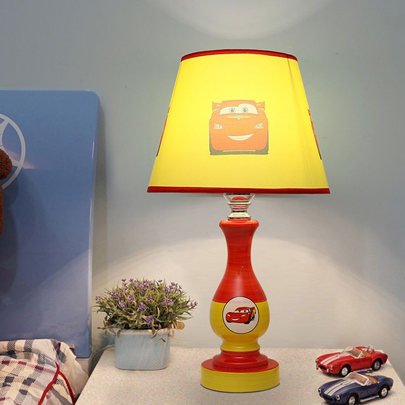 Cartoon Cone Nightstand Lamp Fabric 1-Bulb Boys Bedroom Night Light with Star/Car Pattern in Blue/Yellow