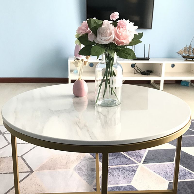 Modern Round Slate Coffee Table Cross Legs Cocktail Table in Gold