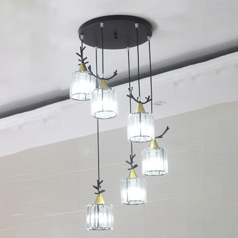 Cylinder Shape Hanging Lights Modern Style Crystal Hanging Light Fixtures