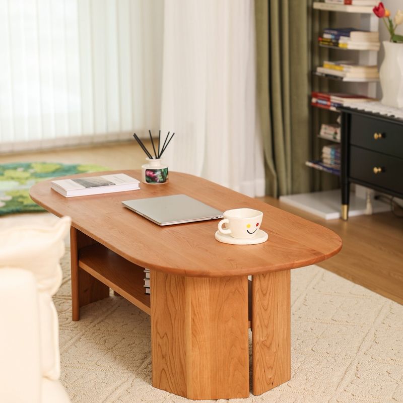 23" Wide Contemporary Coffee Table Solid Wood Coffee Cocktail Table with Storage