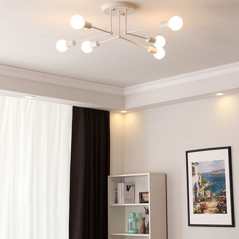 Indoor Semi Flush Mount in Industrial Retro Style Radial Metal Ceiling Light