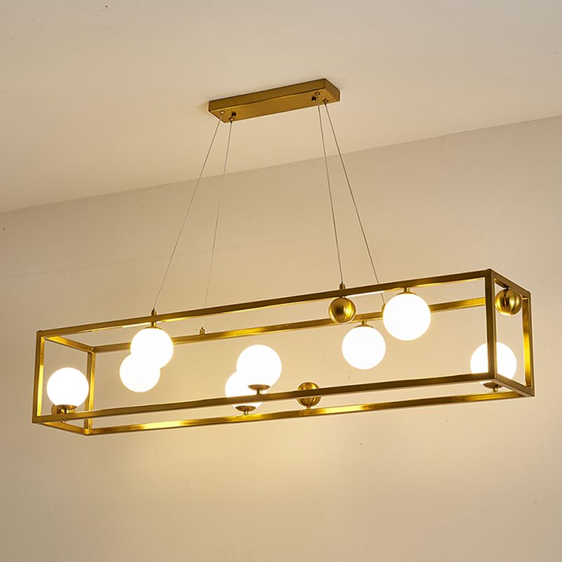 Plafond en métal rectangulaire Salle de restauration industrielle Lumière suspendue avec une teinte en verre de lait à boulets