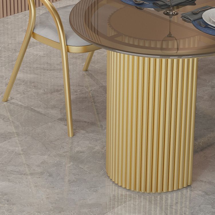 Glass Top Dining Table Modern Oval Dining Table with Double Pedestal Base