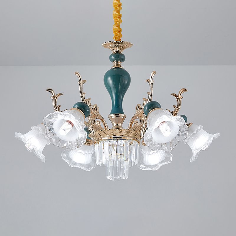 6/8 Köpfe Kronleuchter Licht traditionelle Blumenkristall Deckenhängung Lampe in Blau