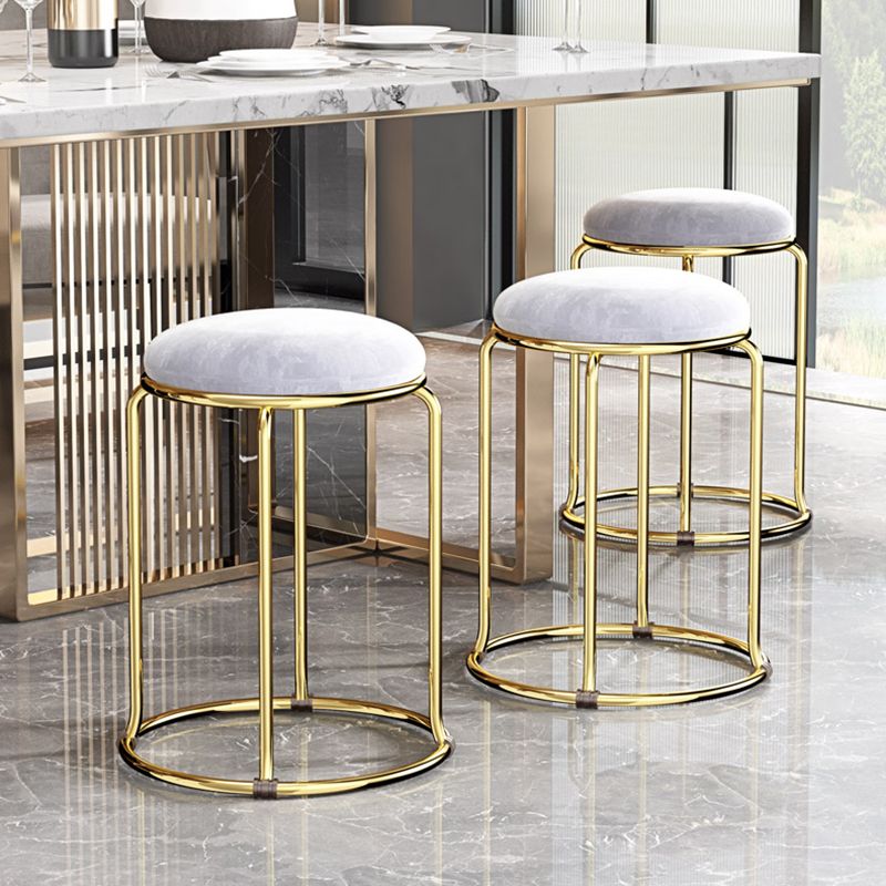 Contemporary Pouf Ottoman Fabric Upholstered Metal Frame Round Ottoman