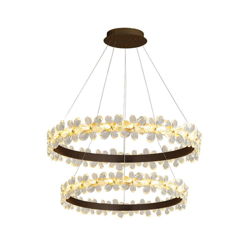 Runde Kronleuchterlampe moderner Kristall 19,5 "/27,5" breites LED -Gold/Kaffee -Pendelleuchte in warmem/weißem Licht