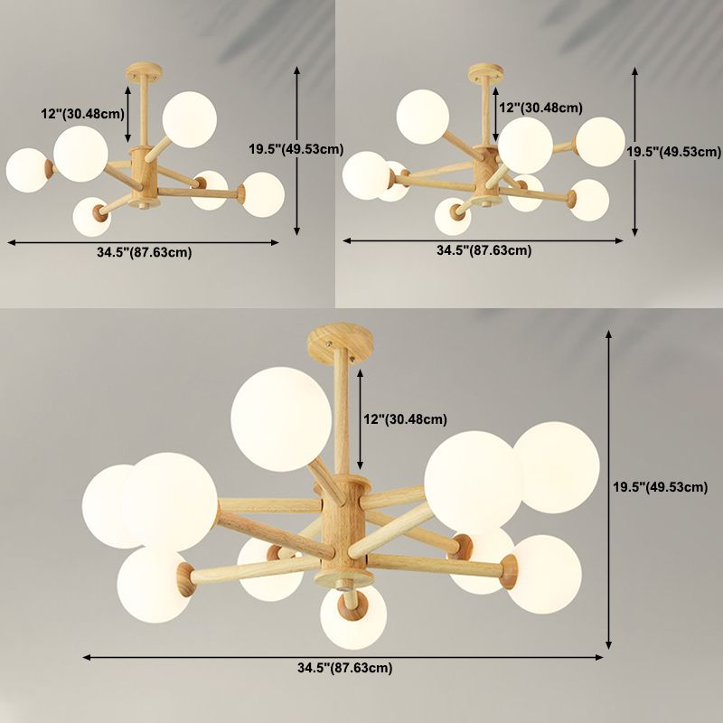 Wood Globe Chandelier Pendant Light Simple Style Hanging Light Fixture