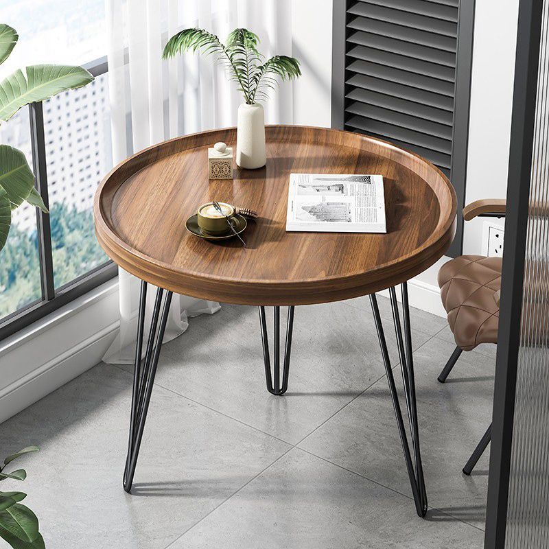Wood 3 Legs Coffee Table Round Tray Top Coffee Table Minimalist