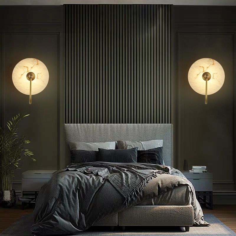 Nordic Style Wall Light Round White LED Wall Sconce with Mica for Living Room