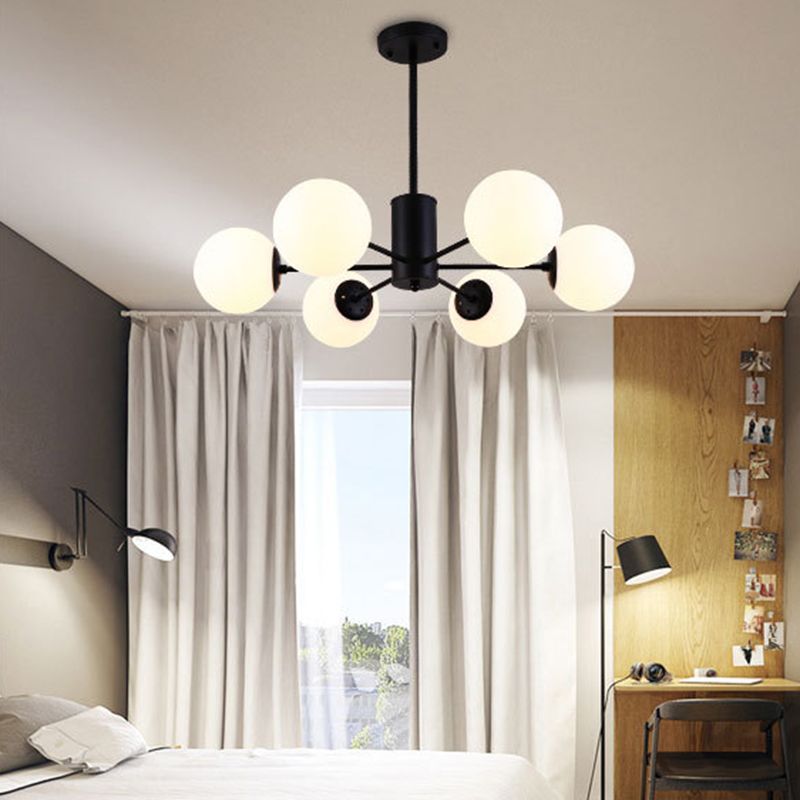 Glass Round Chandelier Pendant Light Minimalist-Style Cream Hanging Ceiling Light