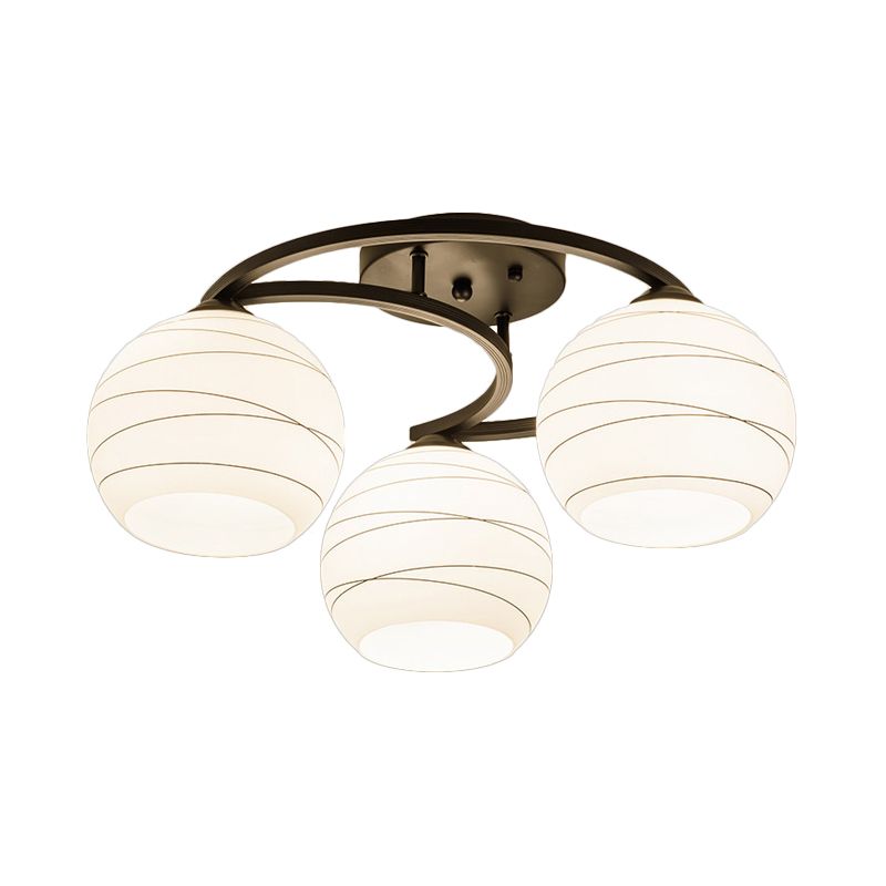 Weiße Glasorb halb Flush Mount Leichte rustikale 3/6 Leuchten Esszimmer Hanges Deckenlicht in Schwarz