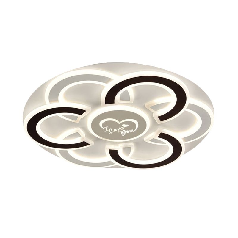 Plafonnier LED floral noir et blanc, luminaire métallique contemporain proche du plafond avec diffuseur
