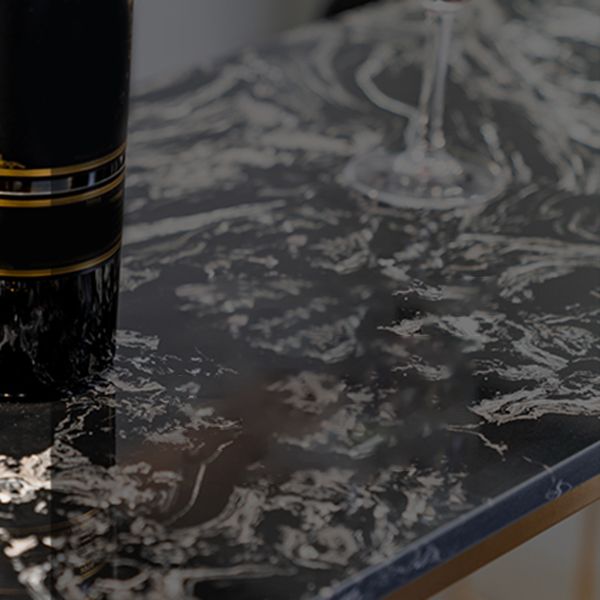 Faux Marble Bistro Table 2-shelf Rectangle Bar Height Cocktail Table with Metal Base