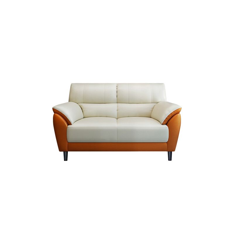 Genuine Leather Stain Resistant Contemporary Settee Couch in Orange and White