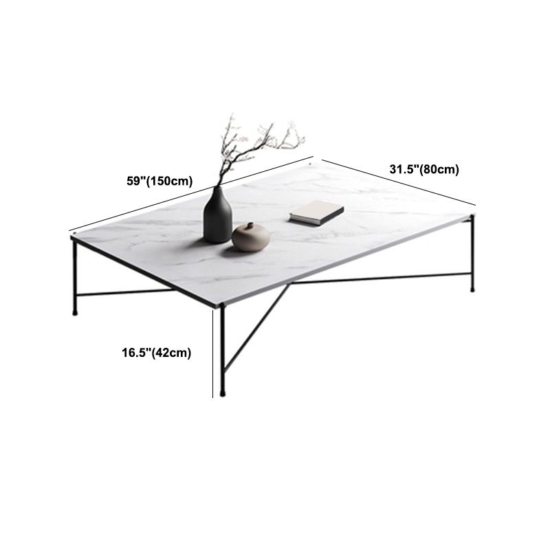 Metal Cross Legs Coffee Table with Rectangular Stone Top in White