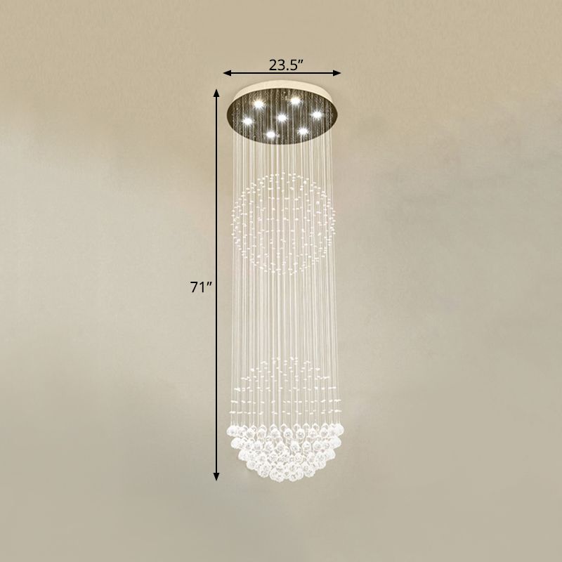 7 cabezas cascadas lámpara colgante LED modernismo blanco cristal transparente múltiples luz colgante para escalera