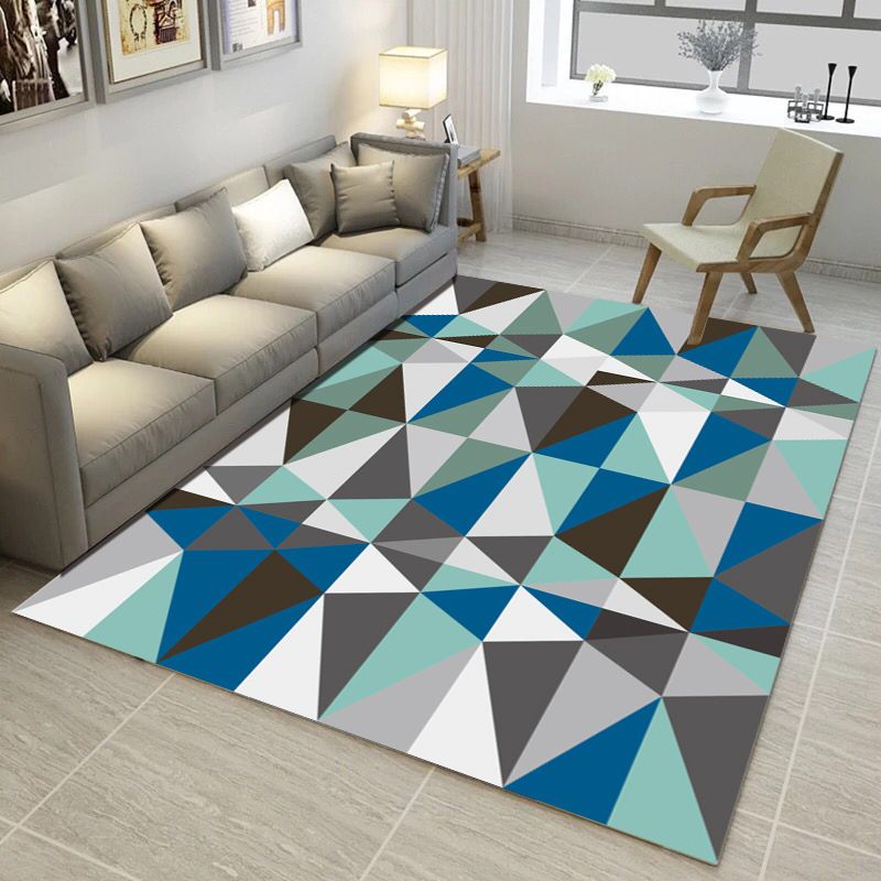 Bold Multi Color Matrix Rug Polyester Modern Area Carpet Non-Slip Pet Friendly Stain Resistant Rug for Living Room