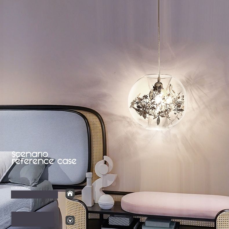 Modern Art Deco Pendant Light Spherical Clear Glass 1 Light Suspension Light for Living Room