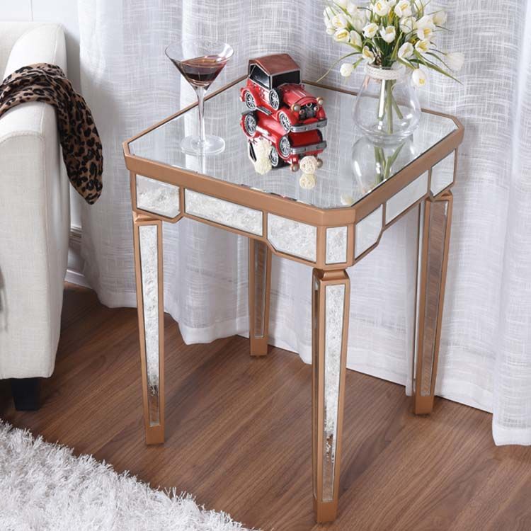 Modern 25.6" Tall 4 Legs End Table Square Glass Top End Table