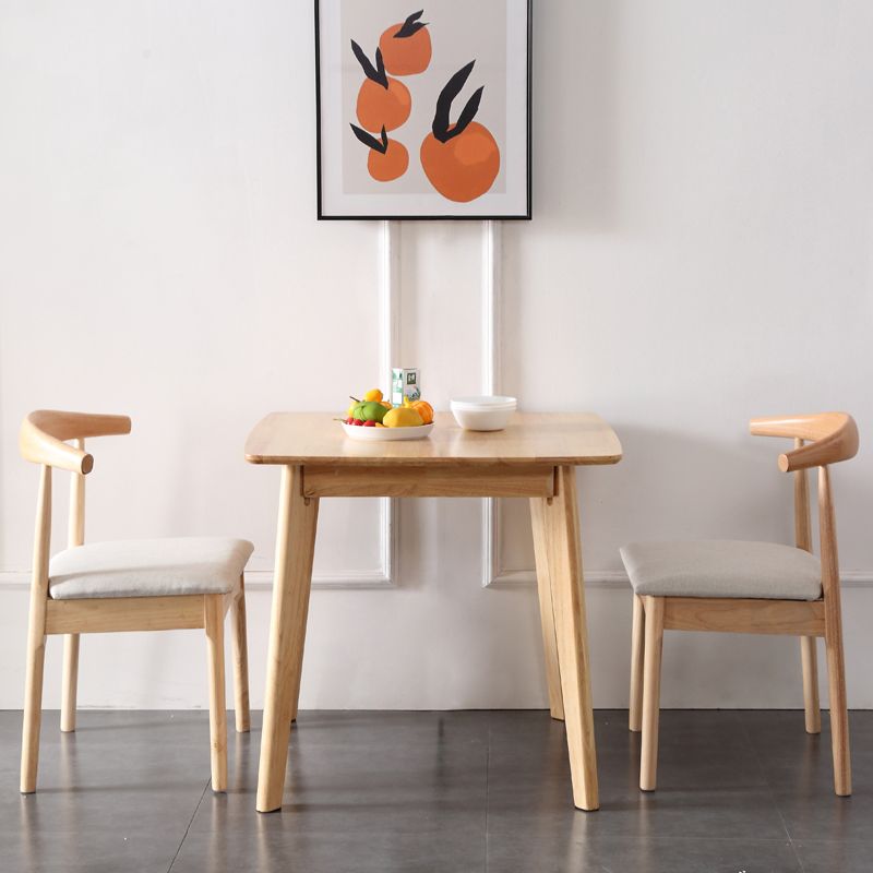 Square Industrial Dining Table Wood Color Fixed Table with Rubberwood Solid Wood